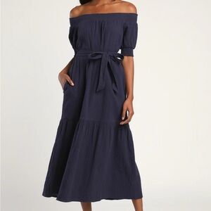 Elegant Off-Shoulder Navy Dress